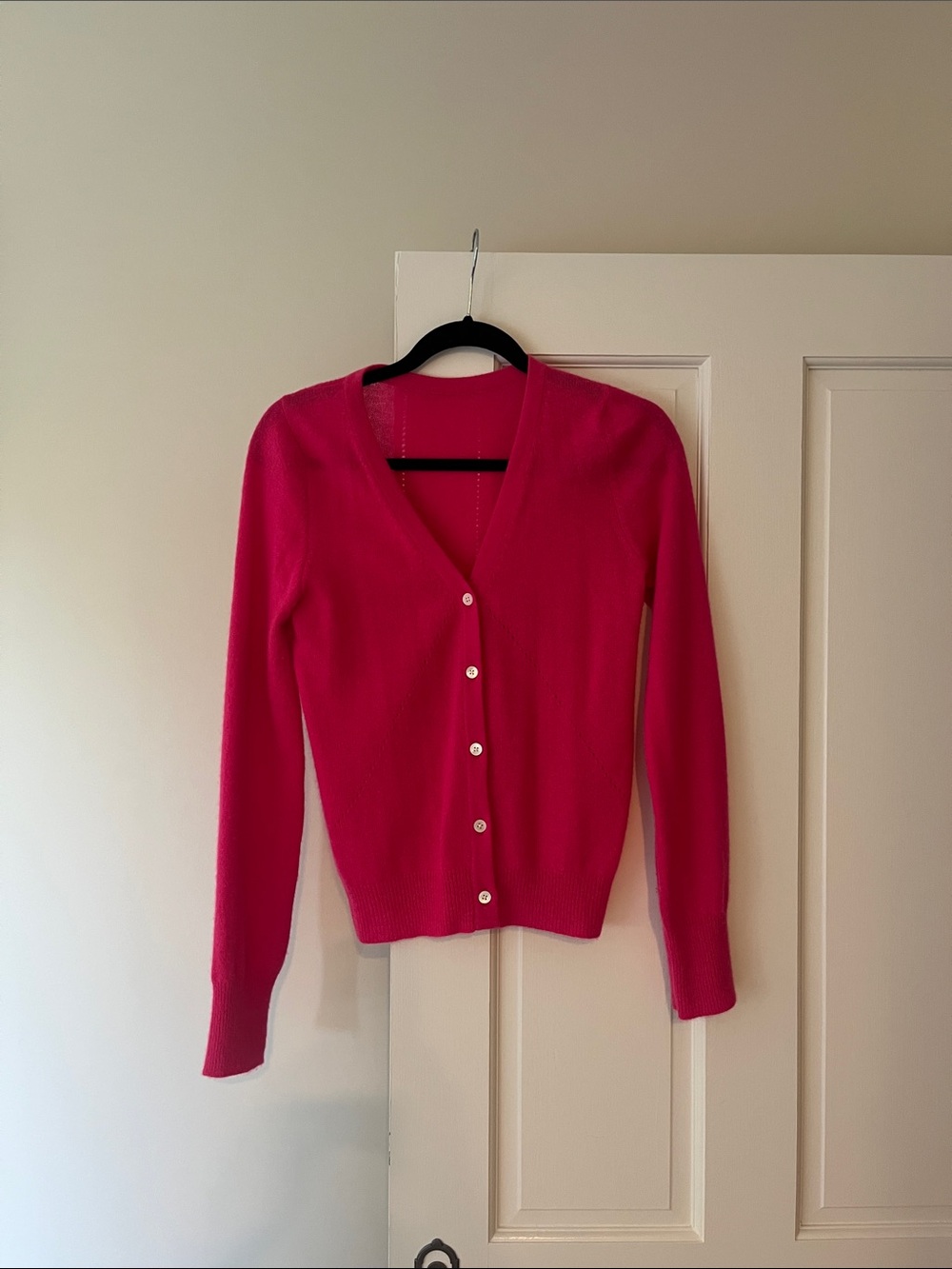 Women’s Bright Pink V-Neck Button Cardigan Sweater